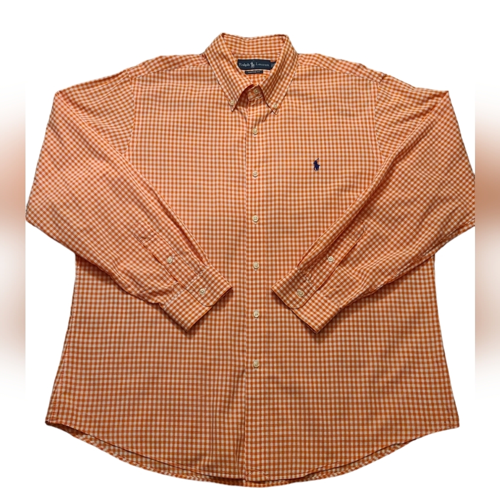 Ralph Lauren Polo Men's Orange & White Checkered Long Sleeve Button Down Shirt